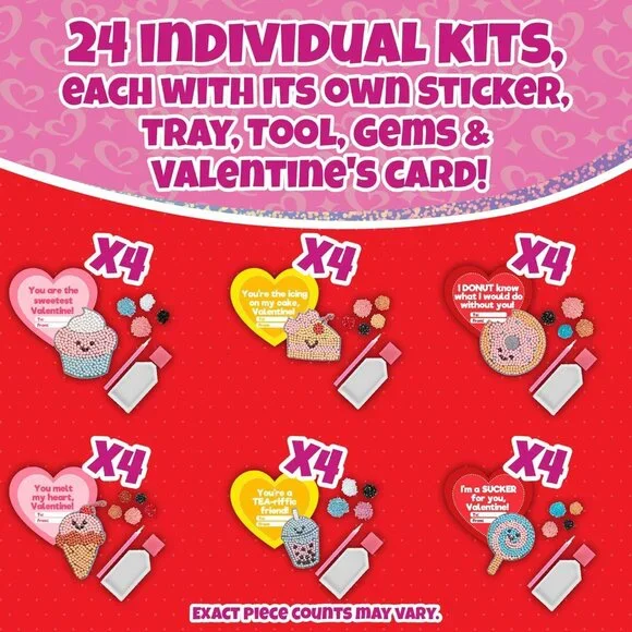 Set of 24 Valentines Cards for Kids Classroom - Valentine's Day Sweet Treats Dia - Picture 3 of 9